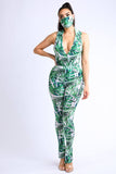 Primetime Looks-Tropical Printed Jumpsuit With Matching Mask