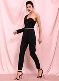 Tube Top Two Piece Single Sleeve Bodycon Jumpsuit