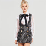 Primetime Looks-Tweed plaid mini dress and white lace shirt suit