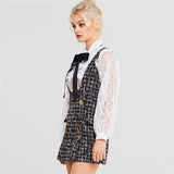 Primetime Looks-Tweed plaid mini dress and white lace shirt suit