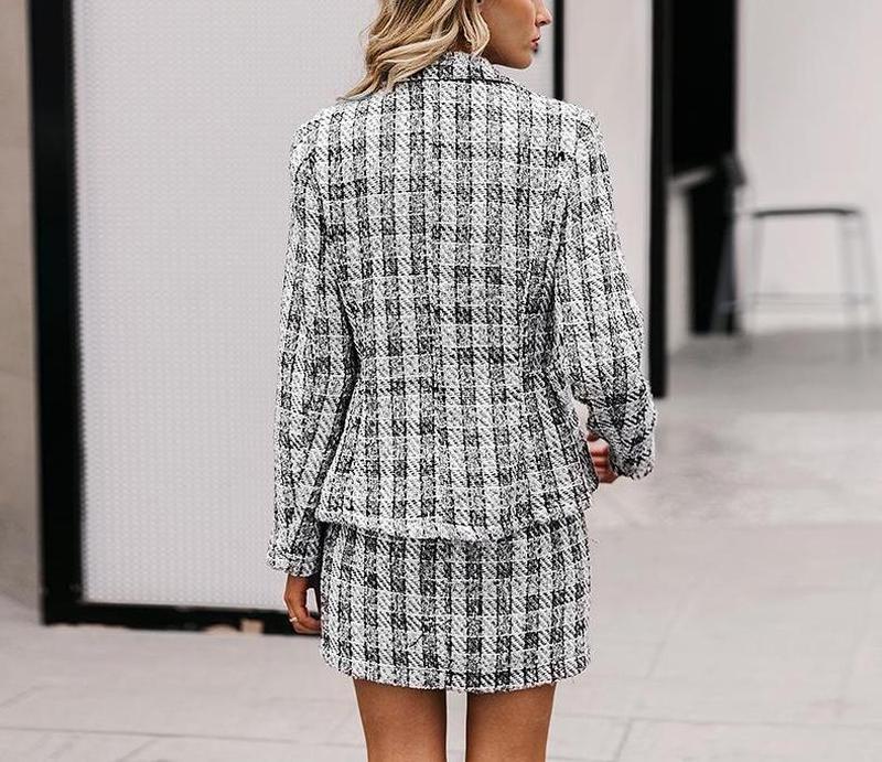 Primetime Looks-Tweed plaid skirt suit