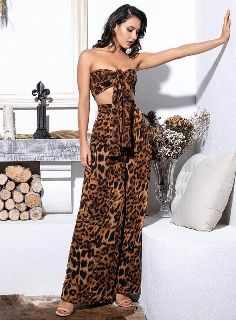 Primetime Looks-Two-Pieces Leopard Chiffon High Waist Set