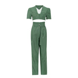 Primetime Looks-V-Neck Croptop w/ Highwaist Bowknot Pants In Set