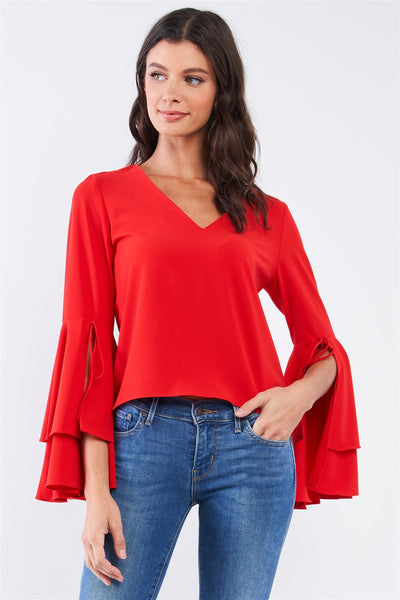 V-neck Long Sleeved Frill Top