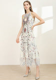 VALENCIA Fishnet Embroidered Midi Dress