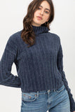 Velvet Crop Sweater in Blue / White / Black