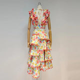 Vintage Floral Print Ruffled 2-piece Set