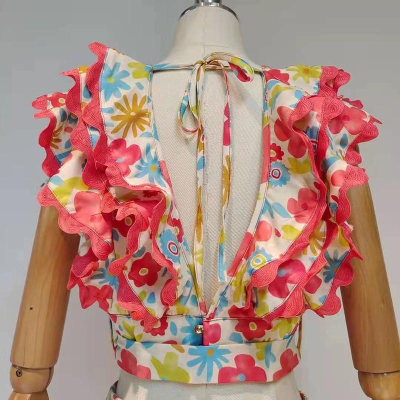 Vintage Floral Print Ruffled 2-piece Set