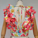 Vintage Floral Print Ruffled 2-piece Set
