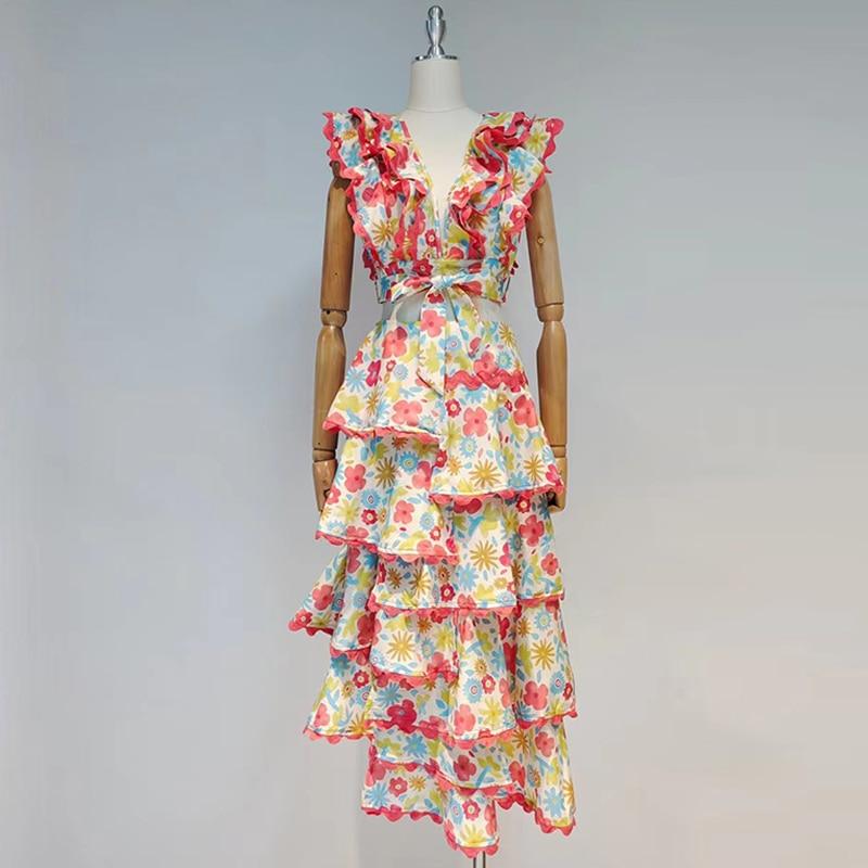 Vintage Floral Print Ruffled 2-piece Set