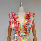 Vintage Floral Print Ruffled 2-piece Set