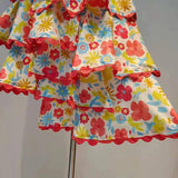 Vintage Floral Print Ruffled 2-piece Set