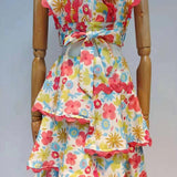 Vintage Floral Print Ruffled 2-piece Set
