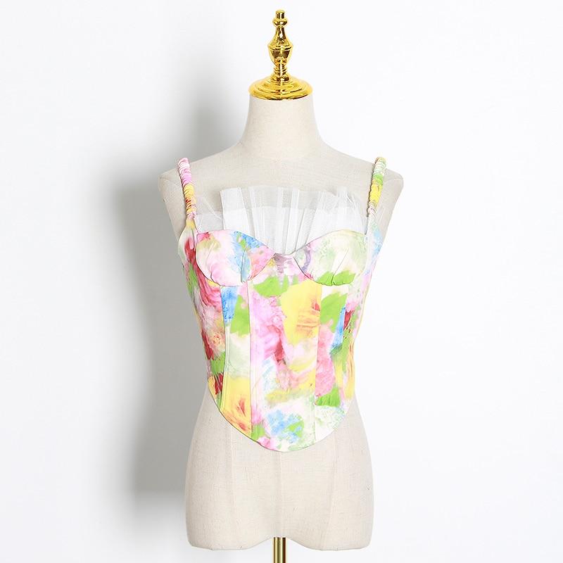 Watercolor Print Bustier Top
