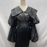 Web Print Zip-front Top in colors