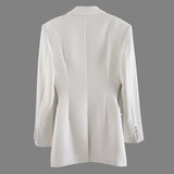 Primetime Looks-White Rhinestones Hollow Out Blazer
