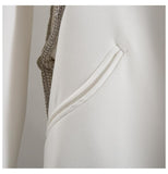 Primetime Looks-White Rhinestones Hollow Out Blazer