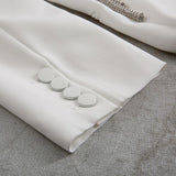 Primetime Looks-White Rhinestones Hollow Out Blazer