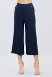 Wide Linen Pants with Button Trim