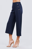 Wide Linen Pants with Button Trim
