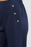 Wide Linen Pants with Button Trim