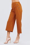 Wide Linen Pants with Button Trim