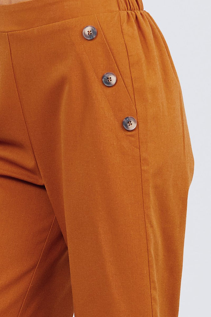 Wide Linen Pants with Button Trim