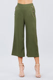 Wide Linen Pants with Button Trim