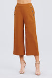 Wide Linen Pants with Button Trim