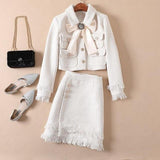 Primetime Looks-Wool-blend skirt suit in ivory white