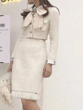 Primetime Looks-Wool-blend skirt suit in ivory white