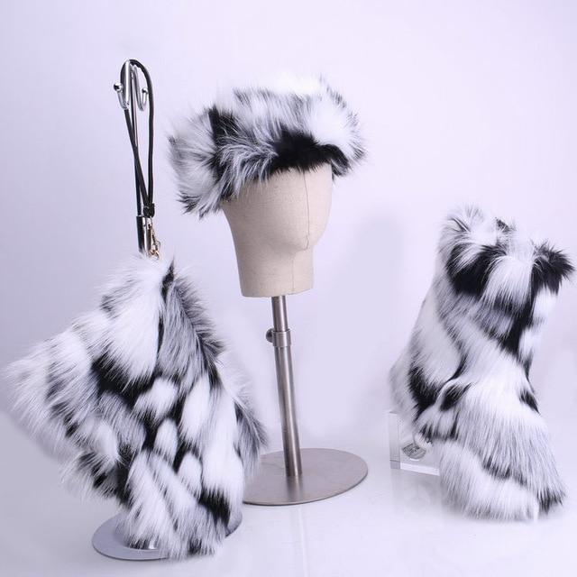 YETTI faux fur boots and purse w headband set in colors