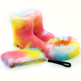 YETTI faux fur boots and purse w headband set in colors