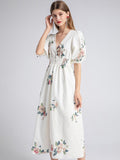 ZANE Puff Deep V-Neck Elastic Waist Dress