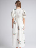 ZANE Puff Deep V-Neck Elastic Waist Dress