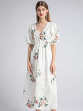 ZANE Puff Deep V-Neck Elastic Waist Dress