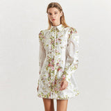 Zarina lantern-sleeved floral mini dress
