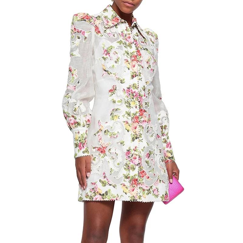 Zarina lantern-sleeved floral mini dress