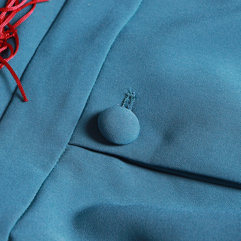 STELLA tasseled double-breasted mini dress in blue