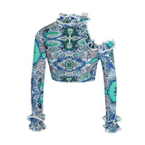 TETRA aquamarine cold-shoulder crop top