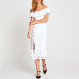Elise Off-Shoulder ruffled midi dress in white