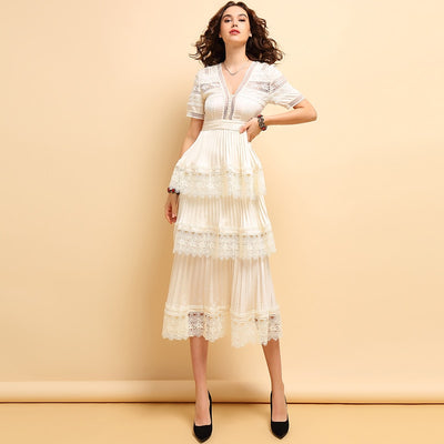 Lombardi white lace midi dress