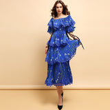 Fairy deep blue ruffled midi dress