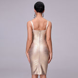 Bandage strapped midi dress in gold