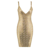Bandage strapped midi dress in gold