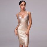 Bandage strapped midi dress in gold