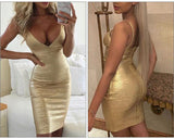 Bandage strapped midi dress in gold