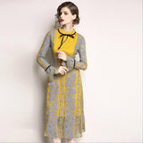 Theresa yellow and gray lace midi dress
