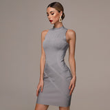 Turtleneck sleeveless bandage mini dress in gray