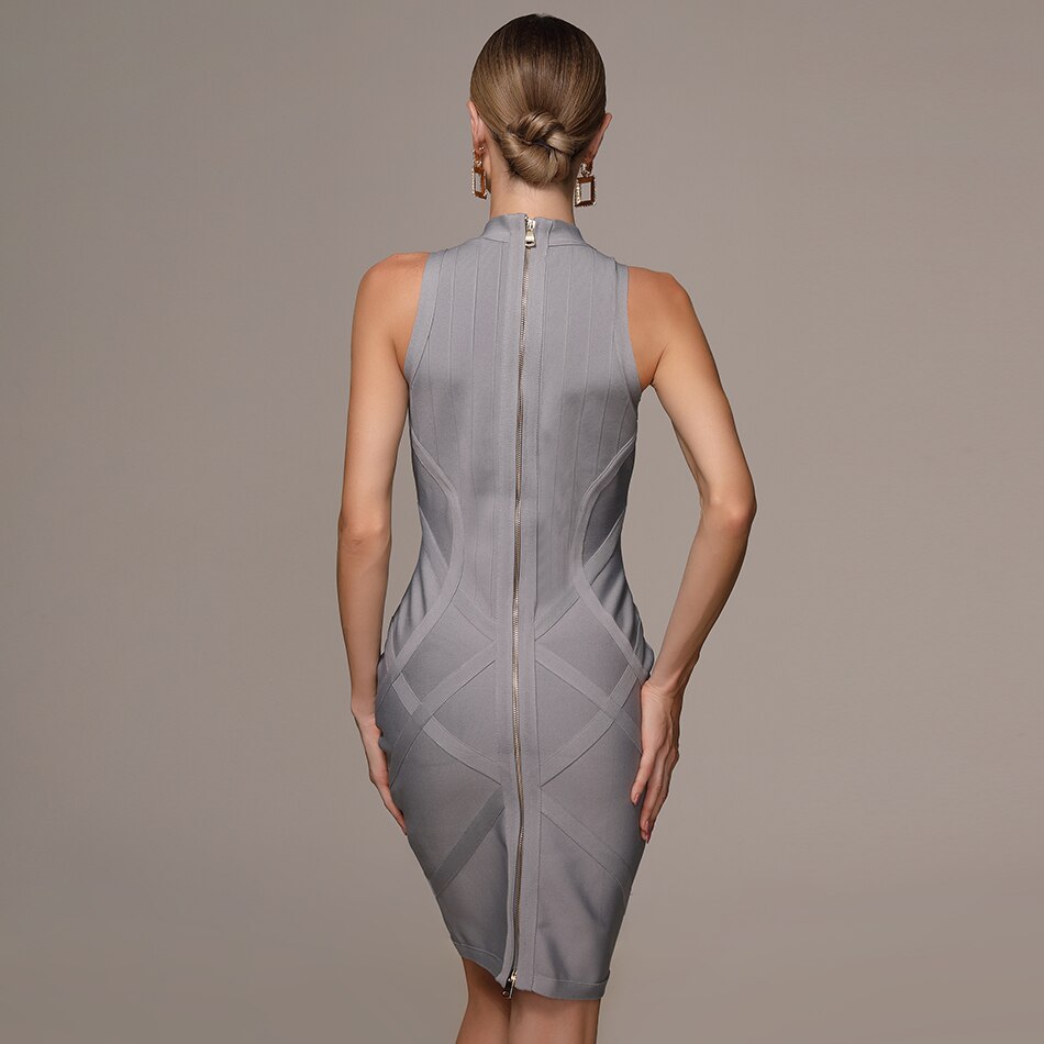 Turtleneck sleeveless bandage mini dress in gray
